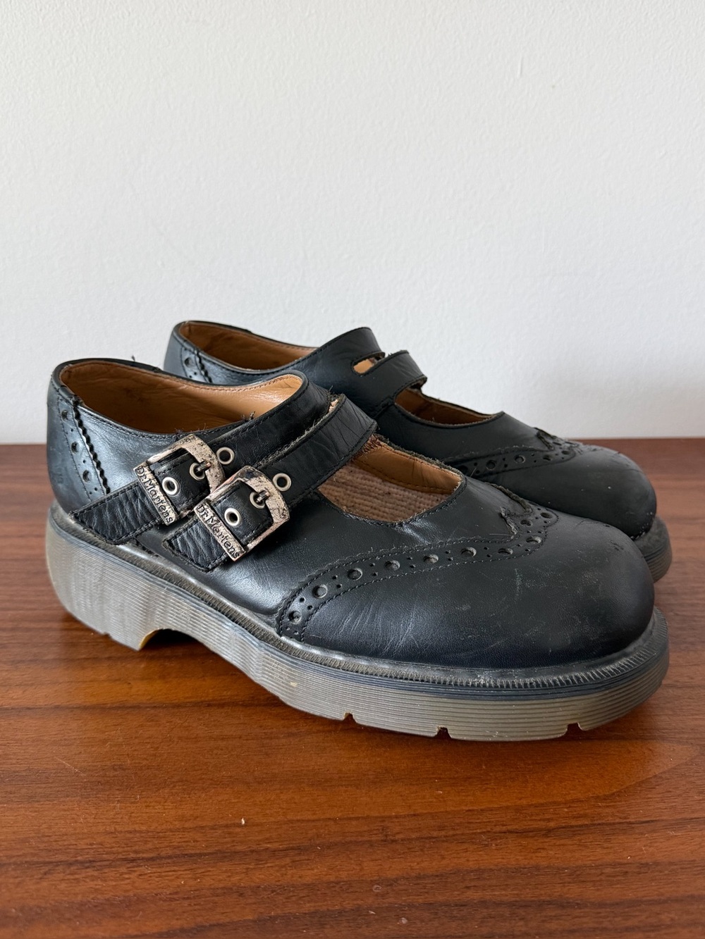 Dr Martens Women's Size 7 Black Leather Mary Jane Double Buckle Brogue Vintage